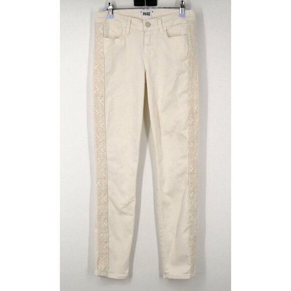 PAIGE Vertugo Ankle Jeans Mid Rise Leilani Embroidery Shell White 26 - Picture 2 of 5